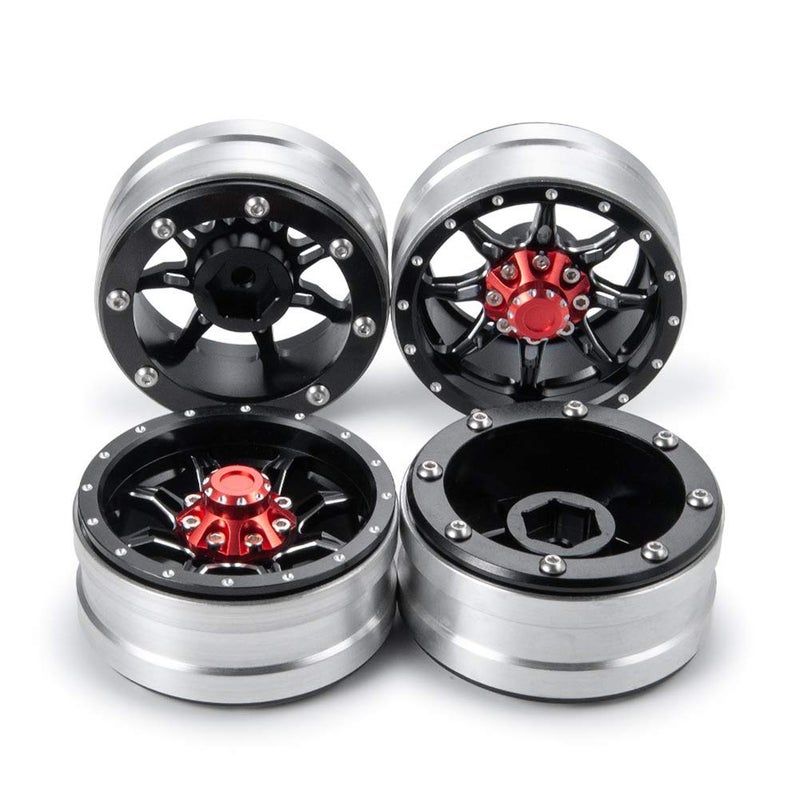 RCHUBAM Alloy 1.9" Beadlock Wheels Rims for 1/10 AXIAL SCX10 SCX10 III CC01 D90 Truck Rc Car, 4Pcs (Black & Red) - Image 3